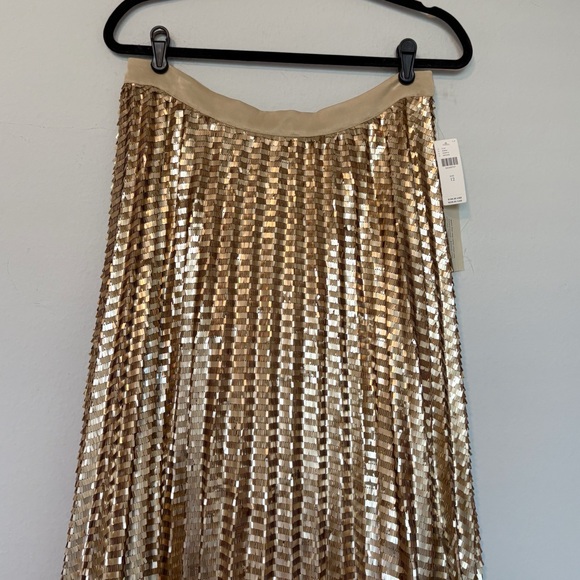 Anthropologie Maeve Natalia Gold Sequin Midi Skirt Pleated A-Line Size 12 NWT - Picture 6 of 15